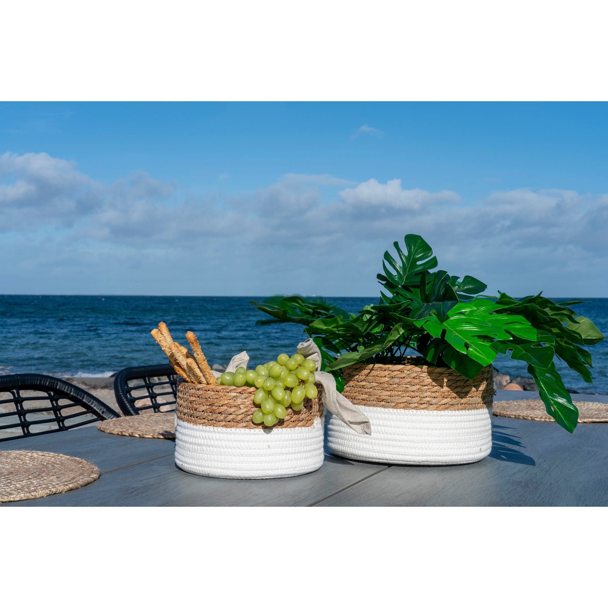 Farbe Tanta Baskets – Aufbewahrungskörbe aus Baumwolle und Schilfroptik, weiß/natur, Set aus 2
